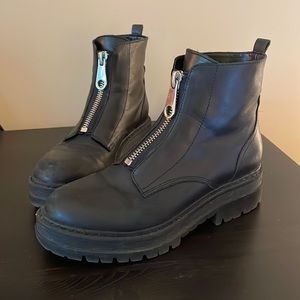 Marc Fisher Black Zip Up Lug Sole Boots